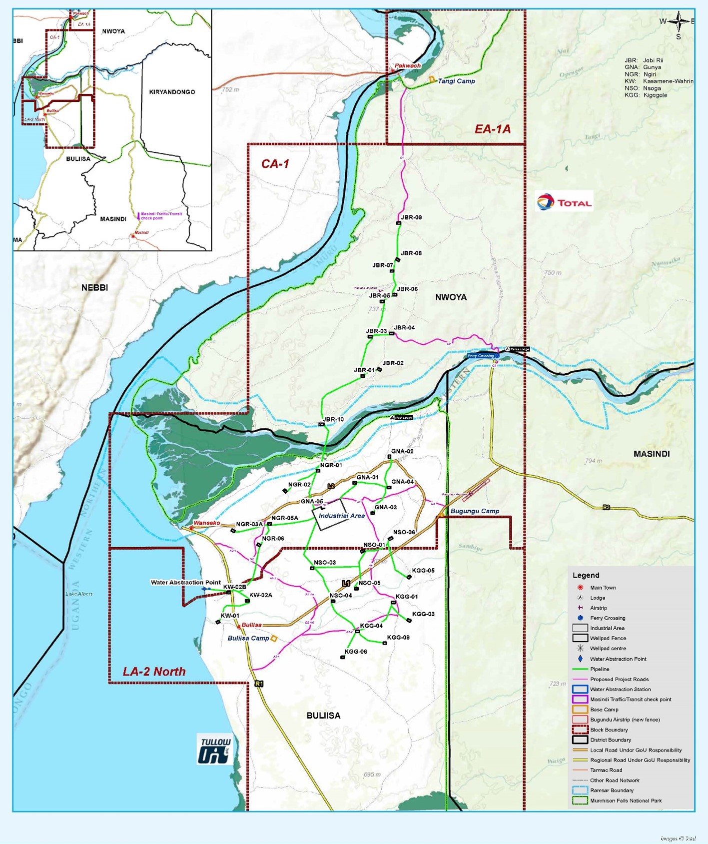 Layout of the major components of the Tilenga project